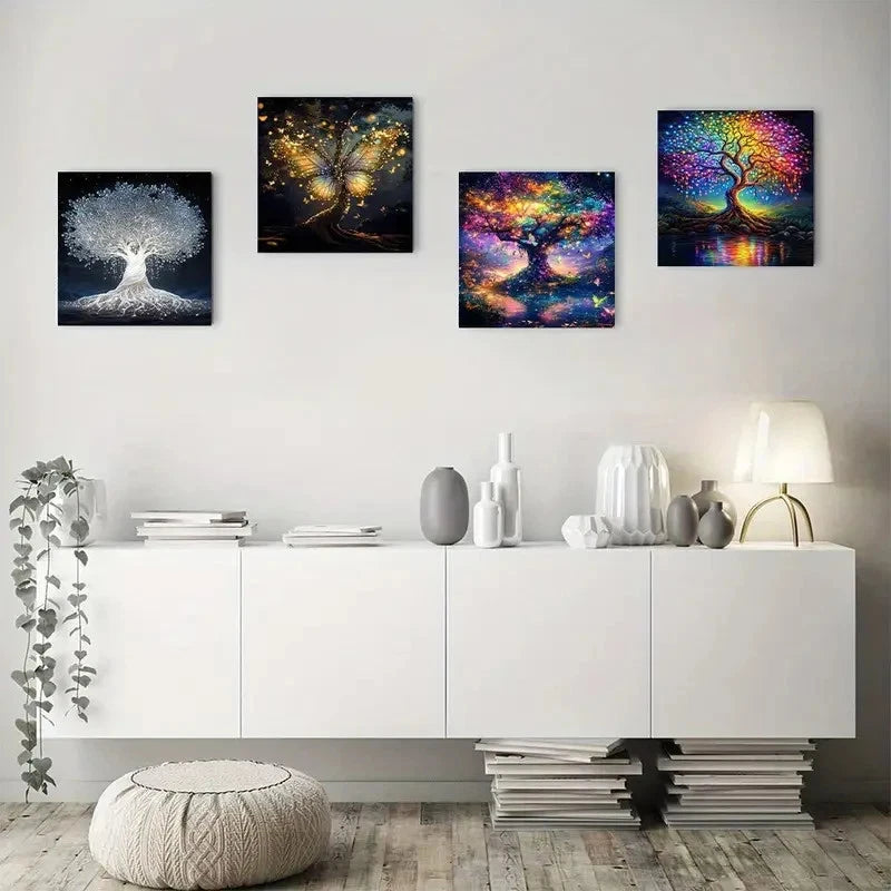 4pcs Abstract Tree Wall Art Canvas Framed