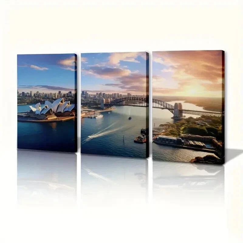 3pcs Sydney Opera House & Harbor Bridge Décor Wall Art Set Canvas Framed 60x90cm - High Quality Print 100% Australian Made Wall Canvas Ready to Hang - Bella Home Decor