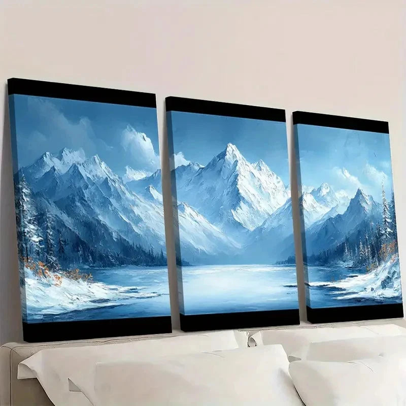 3pcs  Winter Mountain Abstract Texture  Wall Art Set Canvas Framed 50x70cm - High Quality Print 100% Australian Made Wall Canvas Ready to Hang - Bella Home Decor