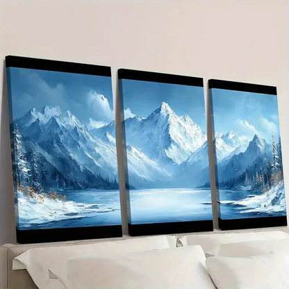 3pcs  Winter Mountain Abstract Texture  Wall Art Set Canvas Framed 50x70cm - High Quality Print 100% Australian Made Wall Canvas Ready to Hang - Bella Home Decor