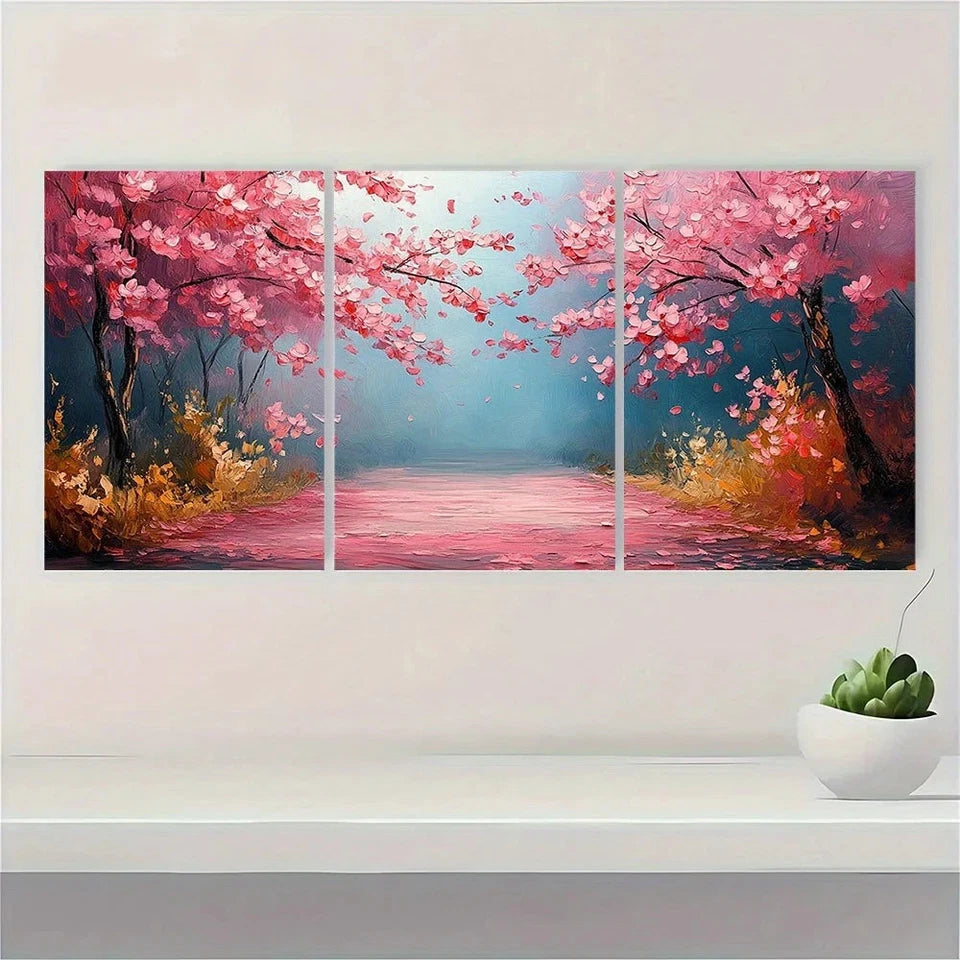 3pcs Pink Blossom Modern Abstract Metal Print Ready to Hang Art - Bella Home Decor