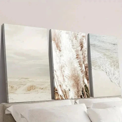 3pcs Coastal Reed Botanical Landscape Wall Art Set Canvas Unframed - High Quality Print 100% Australian Made Wall Canvas - Bella Home Decor