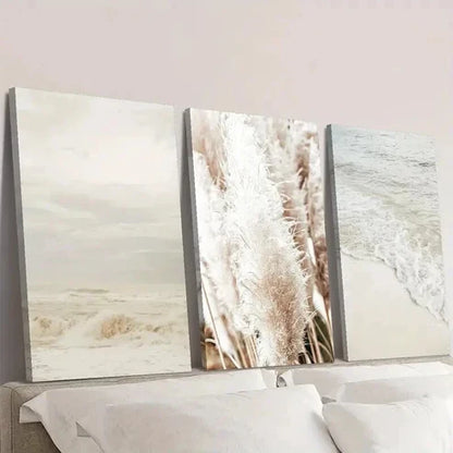 3pcs Coastal Reed Botanical Landscape Wall Art Set Canvas Unframed - High Quality Print 100% Australian Made Wall Canvas - Bella Home Decor