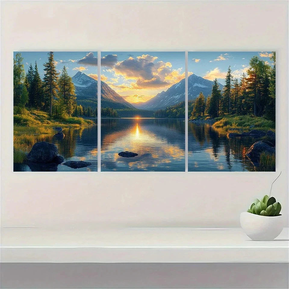 3pcs Nature Mountain Lake Scene Metal Print Ready to Hang Art - Bella Home Decor