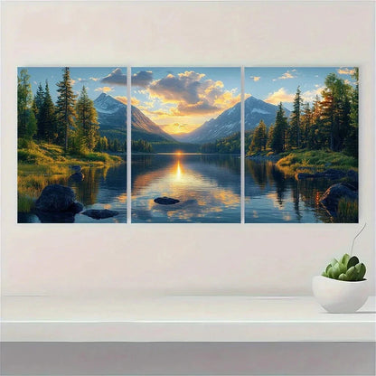 3pcs Nature Mountain Lake Scene Metal Print Ready to Hang Art - Bella Home Decor