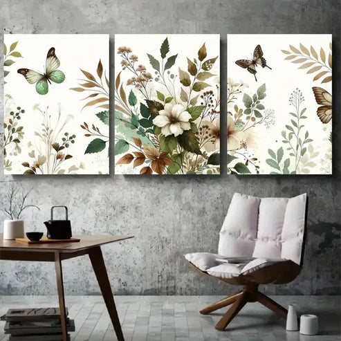 3pcs Elegant Botanical Butterfly Meadow Wall Art Canvas Unframed - High Quality Print 100% Australian Made Wall Canvas