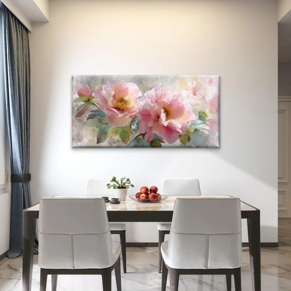 Pink Peonies & Blossoms Wall Art Canvas Office Home Room Framed 120x60cm - Bella Home Decor