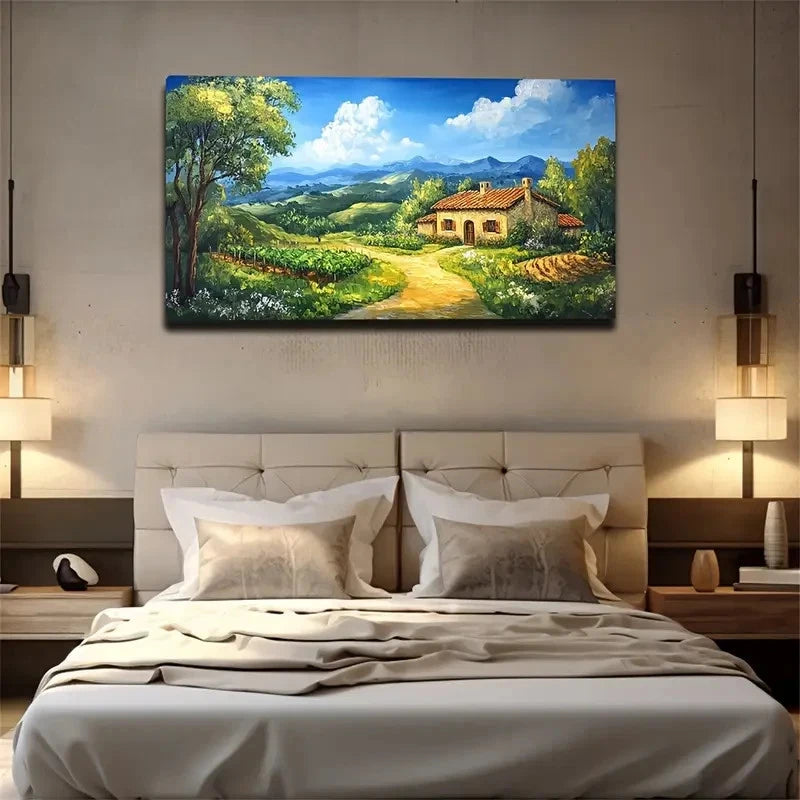 The Path Beside The Farmhouse Wall Art Canvas Office Home Room Framed 120x60cm