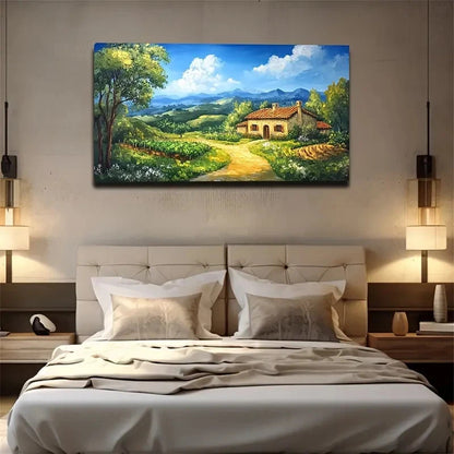 The Path Beside The Farmhouse Wall Art Canvas Office Home Room Framed 120x60cm