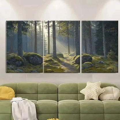 3pcs Black Forest in Morning Mist Wall Art Set Canvas Framed 60x90cm - High Quality Print 100% Australian Made Wall Canvas Ready to Hang - Bella Home Decor