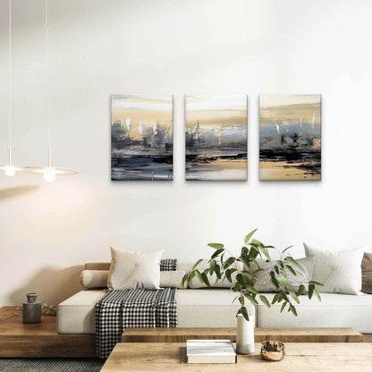 3pcs Abstract Neutral Textured Paint Brushstroke Wall Art Set Canvas Framed 40x60cm - High Quality Print 100% Australian Made Wall Canvas Ready to Hang