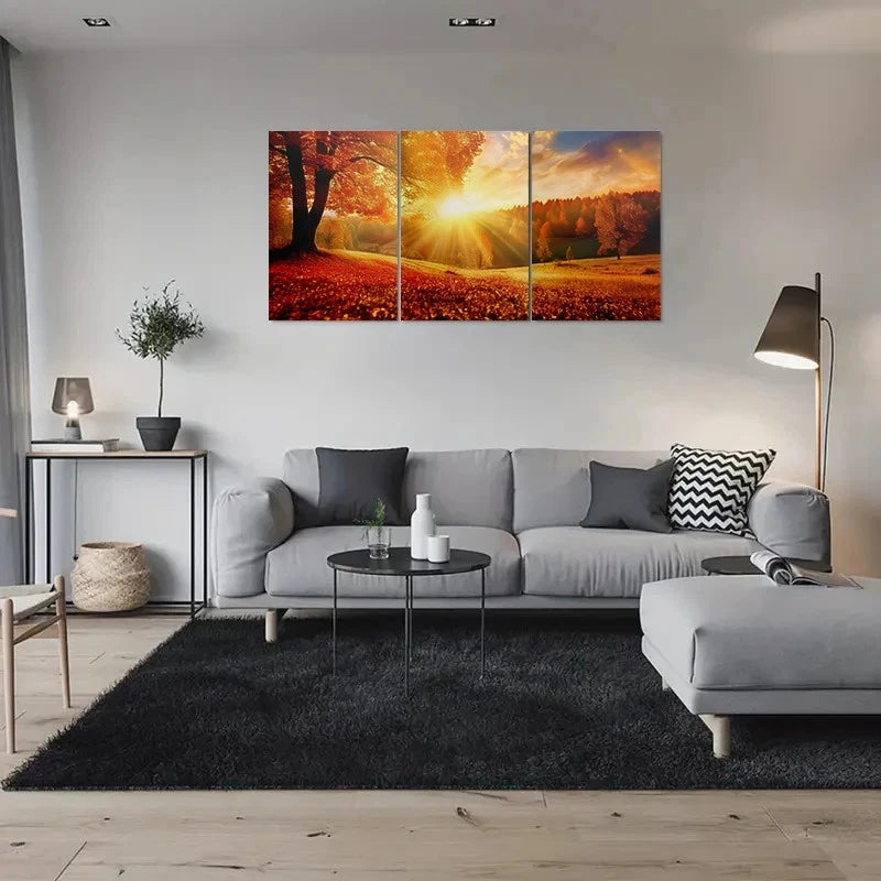 3pcs Autumn Sunset Nature Scenery Metal Print Ready to Hang Art - Bella Home Decor