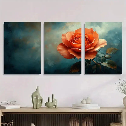 3pcs Coral Rose Flower Orange Perfect Wall Art Set Canvas Framed 40x60cm - High Quality Print 100% Australian Made Wall Canvas Ready to Hang - Bella Home Decor