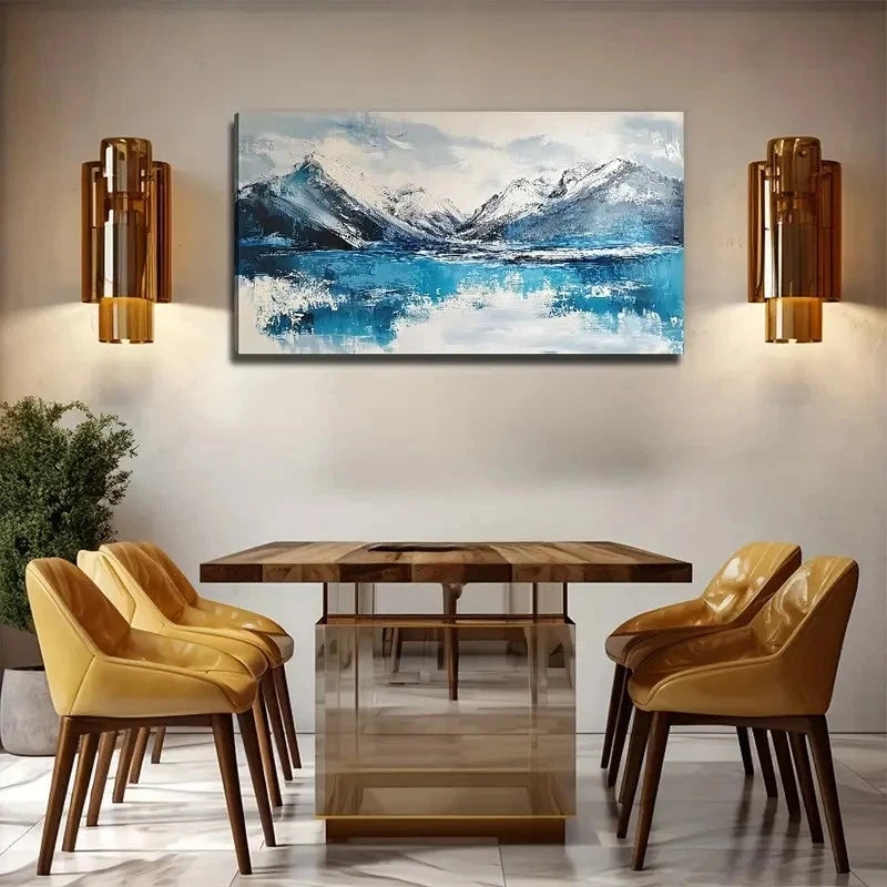 Snowy Mountain & Lake Scene Wall Art Canvas Office Home Room Framed 120x60cm