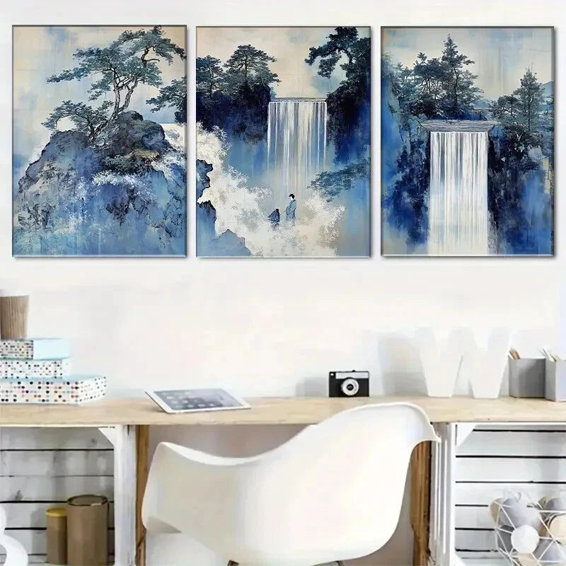 3pcs Waterfalls Pine Trees and Solitary Perfect Wall Art Set Canvas Framed 40x60cm - High Quality Print 100% Australian Made Wall Canvas Ready to Hang - Bella Home Decor