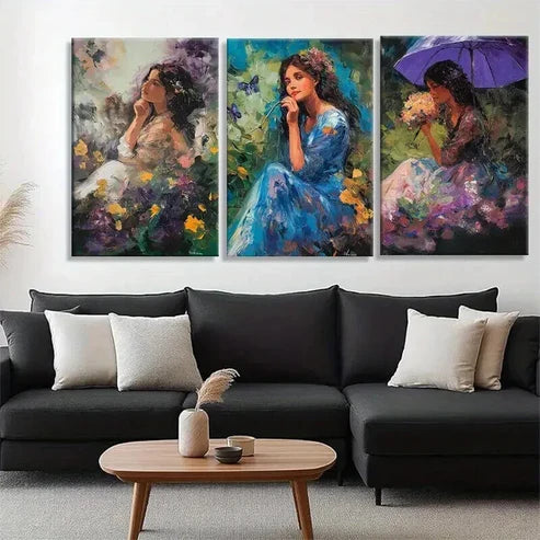 3pcs Floral Serenity Portraits Women Wall Art Canvas Unframed - High Quality Print 100% Australian Made Wall Canvas