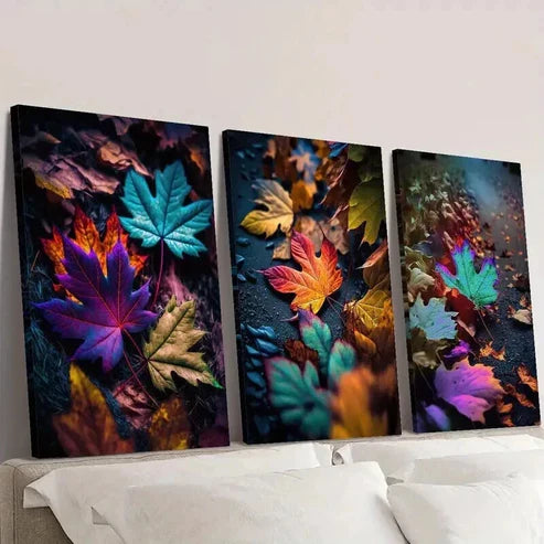 3pcs Colorful Maple Leaf Falling on the Ground Wall Art Canvas Unframed - High Quality Print 100% Australian Made Wall Canvas - Bella Home Decor