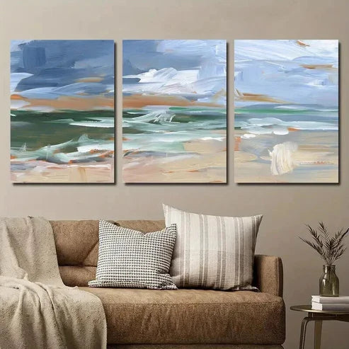 3pcs Abstract Beach Nautical Murals Landscape Wall Art Set Canvas Unframed - High Quality Print 100% Australian Made Wall Canvas - Bella Home Decor