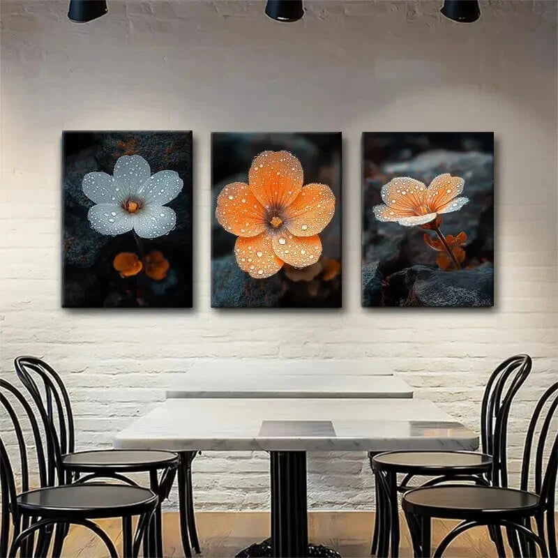 3pcs Orange & White Dew-Kissed Flower Perfect Wall Art Set Canvas Framed 60x90cm - High Quality Print 100% Australian Made Wall Canvas Ready to Hang - Bella Home Decor