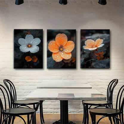 3pcs Orange & White Dew-Kissed Flower Perfect Wall Art Set Canvas Framed 60x90cm - High Quality Print 100% Australian Made Wall Canvas Ready to Hang - Bella Home Decor