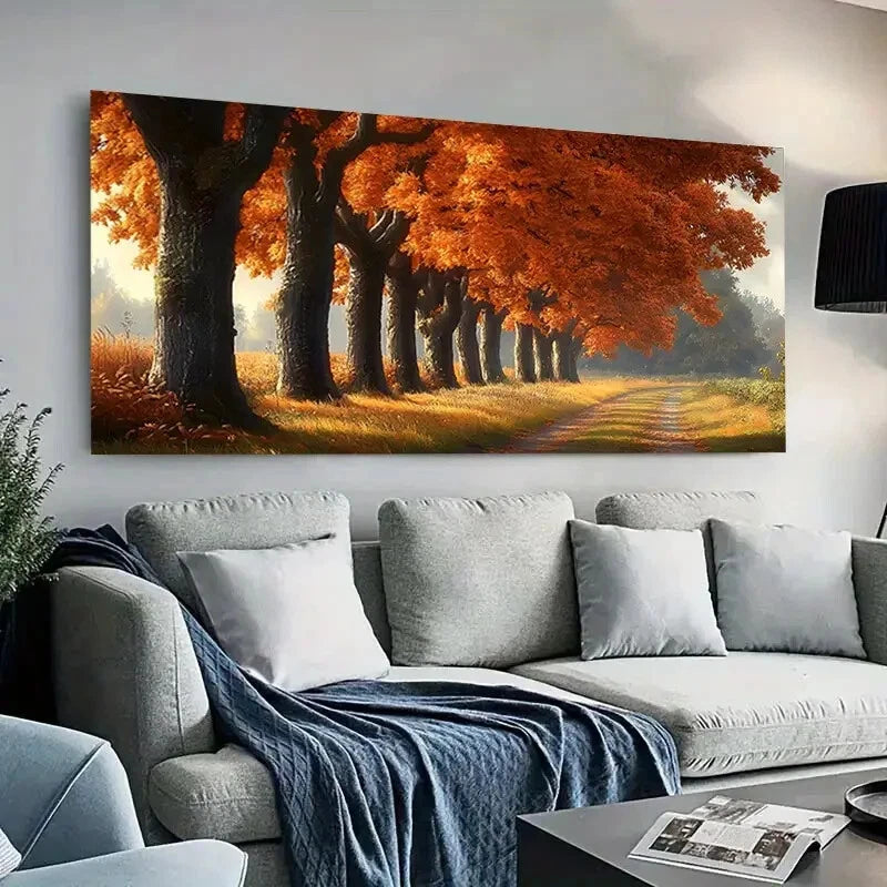 Autumn Tree Vintage Path wall canvas office home room framed 120x60cm - Bella Home Decor