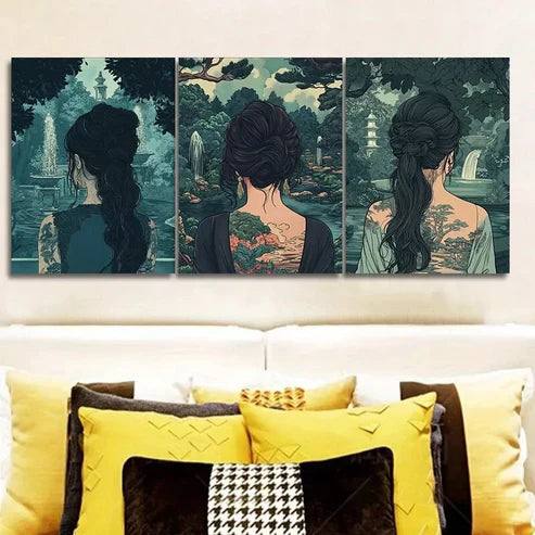 3pcs Asian Woman Nature Greenery Wall Art Canvas Unframed - High Quality Print 100% Australian Made Wall Canvas - Bella Home Decor
