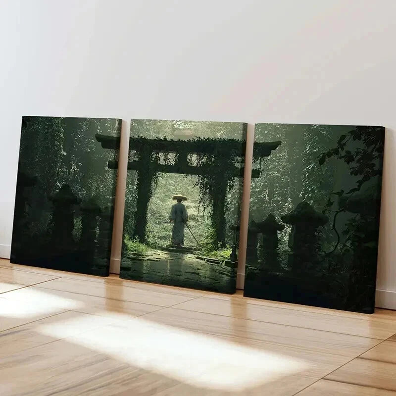 3pcs Japanese Anime Characters Torii Samurai Wall Art Set Canvas Framed 60x90cm - High Quality Print 100% Australian Made Wall Canvas Ready to Hang - Bella Home Decor