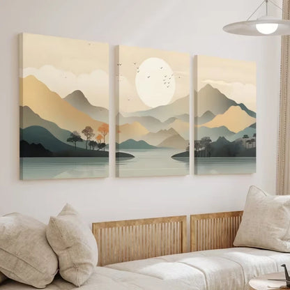 3pcs Abstract Landscape Warm Earthy Tones Wall Art Set Canvas Framed 50x70cm – High Quality Print, 100% Australian Made, Ready to Hang - Bella Home Decor