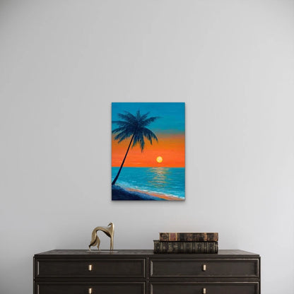 Coastal Painting with Palm Tree Metal Print Ready to Hang