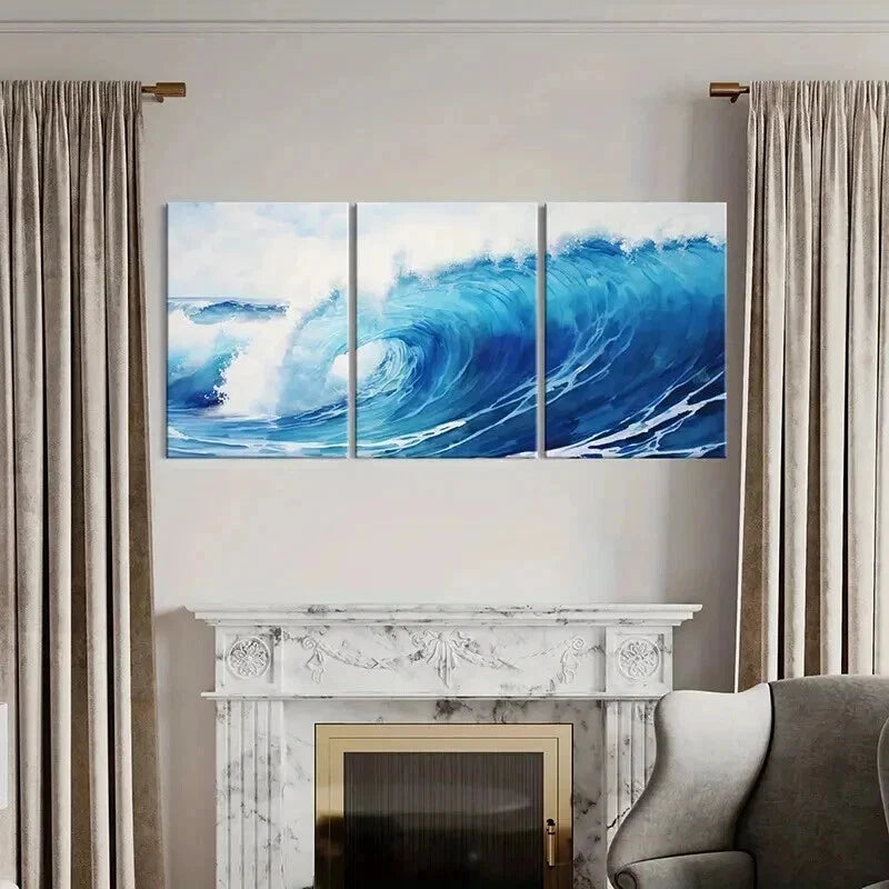 3pcs Modern Surf Ocean Wave Decoration Wall Art Set Canvas Framed 50x70cm - High Quality Print 100% Australian Made Wall Canvas Ready to Hang - Bella Home Decor
