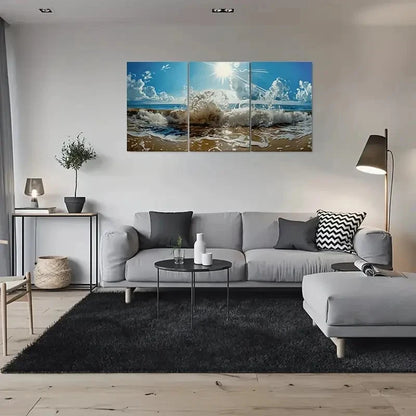 3pcs Beach Waves Ocean Sunset Metal Print Ready to Hang Art - Bella Home Decor
