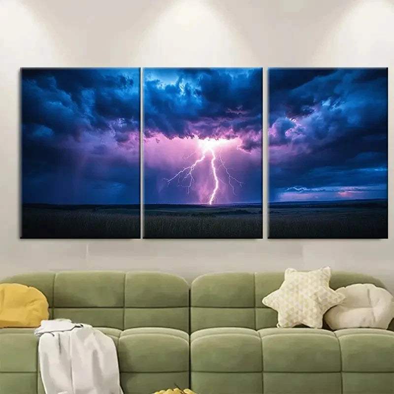 3pcs Dramatic Lightning Storm Scene Perfect Wall Art Set Canvas Framed 40x60cm - High Quality Print 100% Australian Made Wall Canvas Ready to Hang - Bella Home Decor