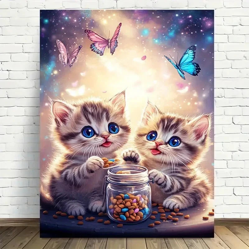 Beautiful Whimsical Kitten Fantasy Colorful Butterflie 40x60cm Metal Print Ready to Hang - Bella Home Decor