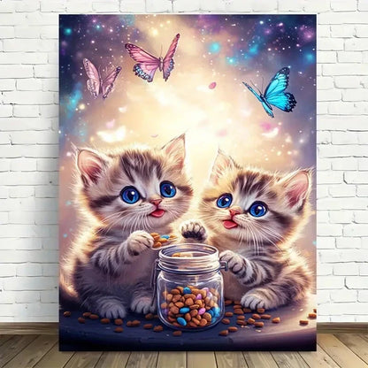 Beautiful Whimsical Kitten Fantasy Colorful Butterflie 40x60cm Metal Print Ready to Hang - Bella Home Decor