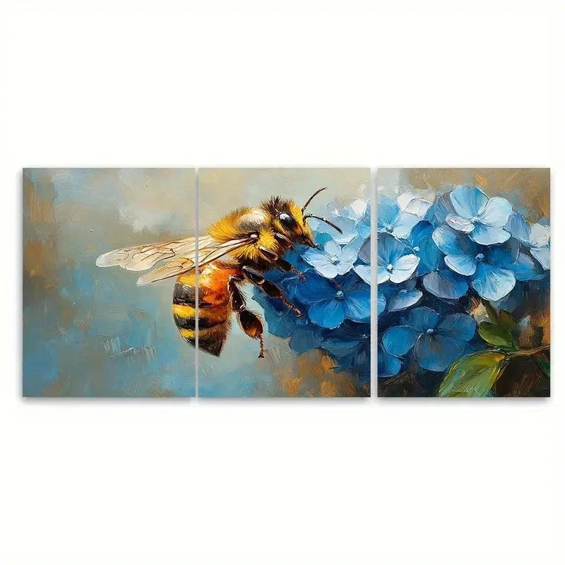 3pcs Hydrangea Painting Honeybee V   Wall Art Set Canvas Framed 40x60cm - High Quality Print 100% Australian Made Wall Canvas Ready to Hang