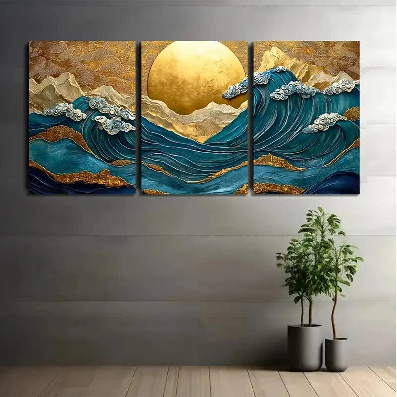 3pcs Golden Sun Colorful Design Metal Print Ready to Hang Art - Bella Home Decor
