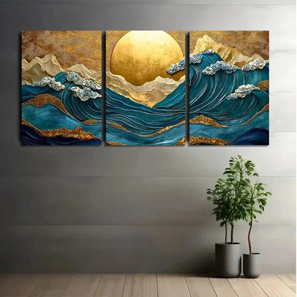 3pcs Golden Sun Colorful Design Metal Print Ready to Hang Art - Bella Home Decor