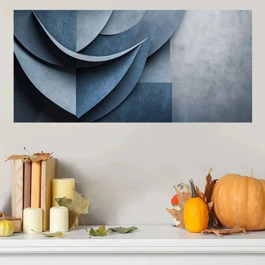 Blue & Gray Abstract Minimalist Wall Art Canvas Office Home Room Framed 120x60cm