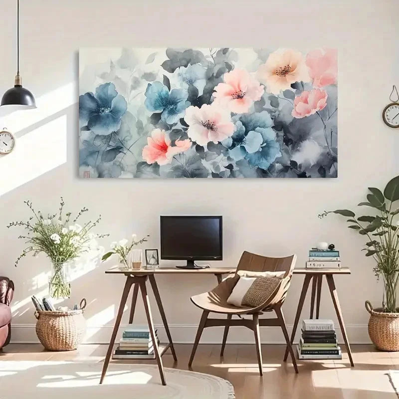 Delicate Strokes Flowers Nature Wall Art Canvas Office Home Room Framed 120x60cm - Bella Home Decor