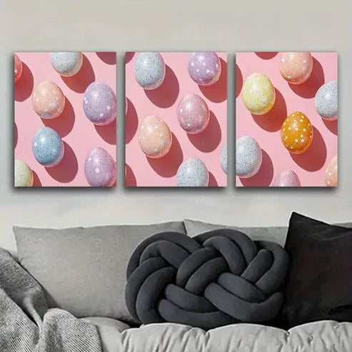 3pcs Easter Eggs Design Portrait Orientation Wall Art Set Canvas Unframed - High Quality Print 100% Australian Made Wall Canvas - Bella Home Decor