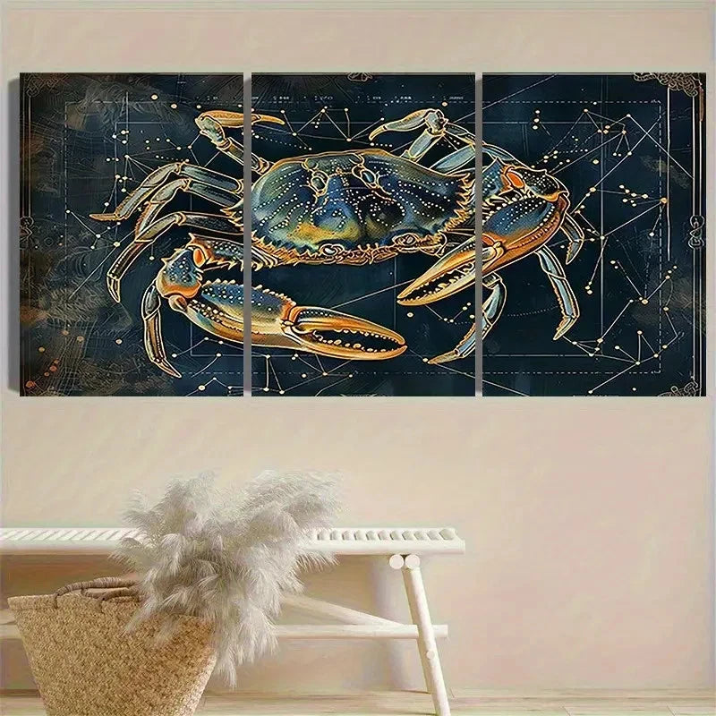 3pcs Astrological Crab Art Print Wall Art Set Canvas Framed 40x60cm - High Quality Print 100% Australian Made Wall Canvas Ready to Hang - Bella Home Decor