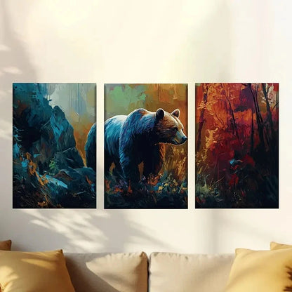 3pcs Bear in Forest Wall Art Set Canvas Framed 60x90cm - High Quality Print 100% Australian Made Wall Canvas Ready to Hang - Bella Home Decor