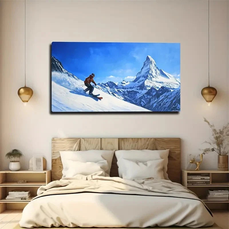 Extreme Sports Skiing Snowy Wall Art Canvas Office Home Room Framed 120x60cm