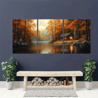 3pcs Cabin In The Woods Lakehouse Decor Wall Art Set Canvas Framed 40x60cm - High Quality Print 100% Australian Made Wall Canvas Ready to Hang - Bella Home Decor