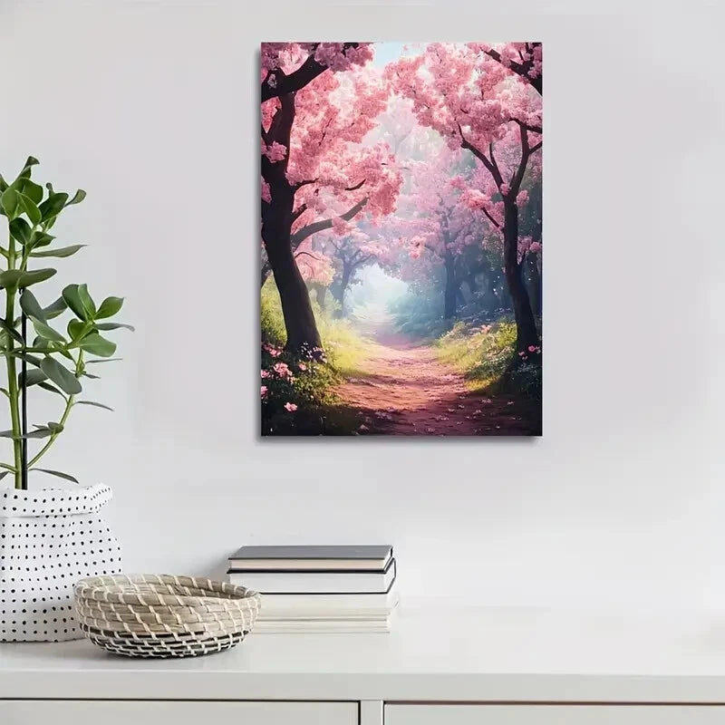Beautiful Flourishing Peach Tree Forest Painting 40x60cm Metal Print Ready to Hang - Bella Home Decor