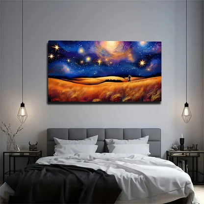 Starry Night Sky & Yellow Wall Art Canvas Office Home Room Framed 120x60cm