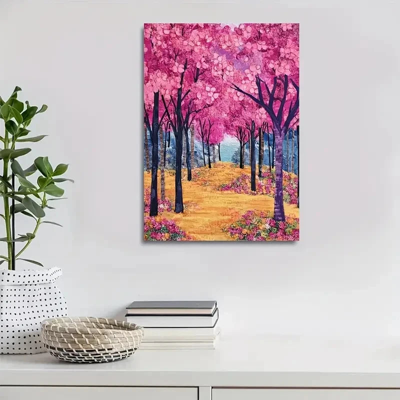 Beautiful Peach Tree Forest Colorful Floral Painting 40x60cm Metal Print Ready to Hang - Bella Home Decor