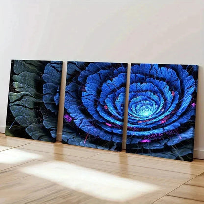 3pcs Abstract Blue Flower Art Painting Wall Art Set Canvas Framed 40x60cm - High Quality Print 100% Australian Made Wall Canvas Ready to Hang