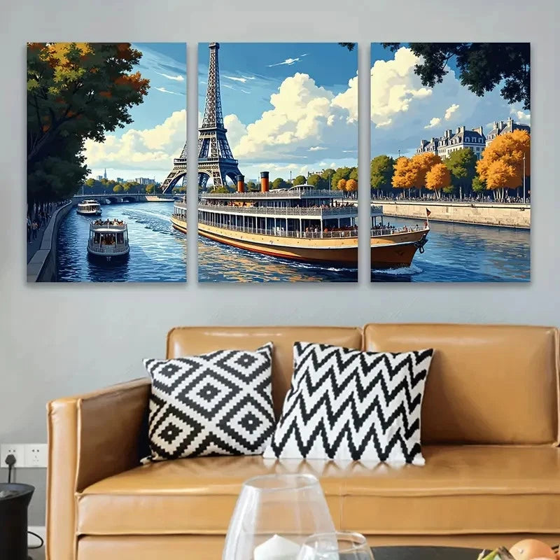 3pcs Eiffel View Wall Art Set Canvas Framed 60x90cm - High Quality Print 100% Australian Made Wall Canvas Ready to Hang - Bella Home Decor