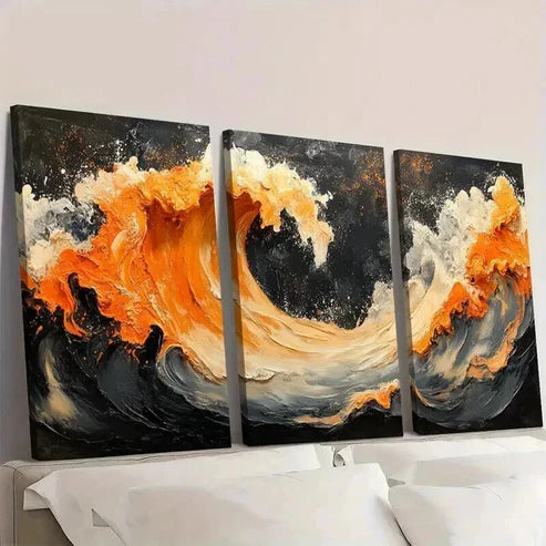 3pcs Black Orange Ceramic Embellishment Wall Art Set Canvas Unframed - High Quality Print 100% Australian Made Wall Canvas - Bella Home Decor
